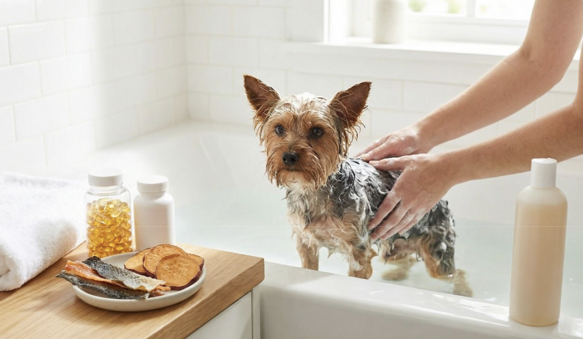 Beyond the bowl: weekly hypoallergenic baths, targeted supplements, and matched treats can speed a Yorkie’s itch-to-gloss journey